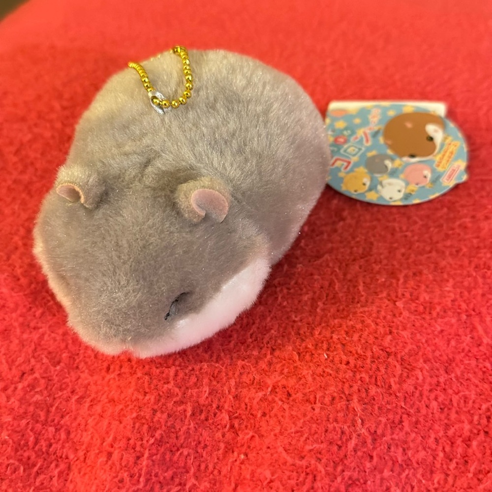 NWT amuse gray white hamster plush keychain